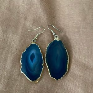 Blue Agate Geode Slice Earrings